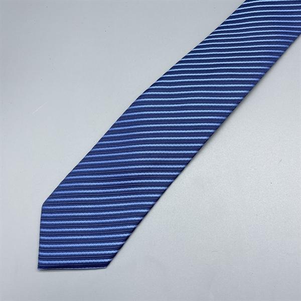 Cà vạt nam bản nhỏ 6cm màu xanh kẻ sáng mẫu thắt sẵn dây kéo