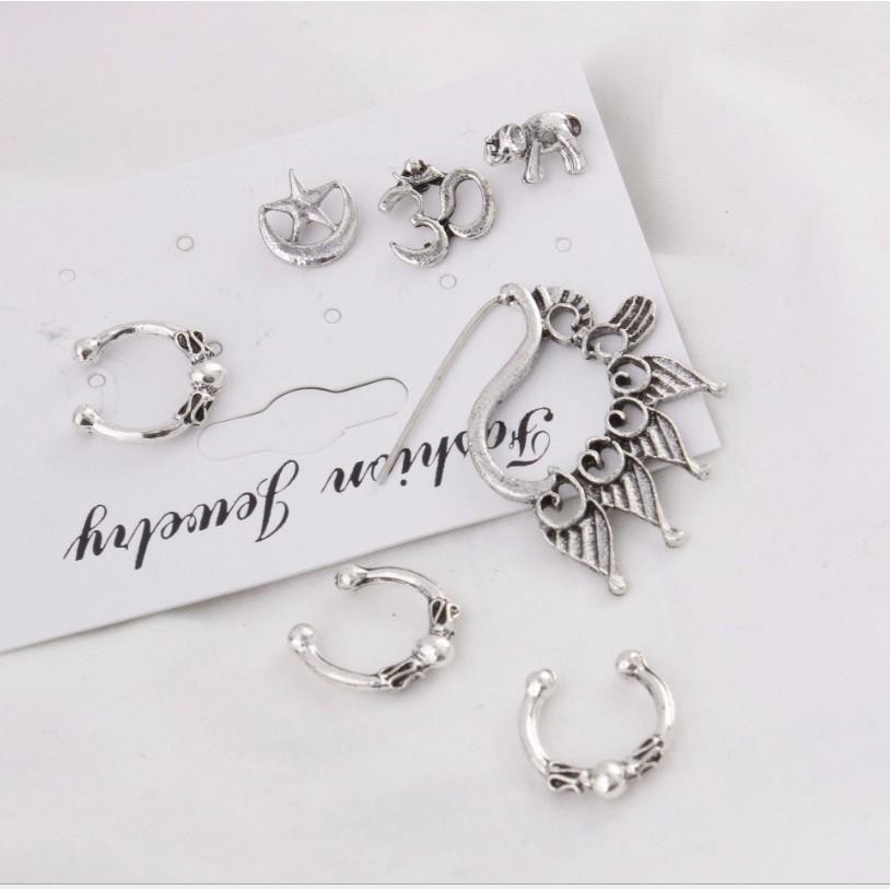 Combo bông tai màu bạc cổ 7 mẫu