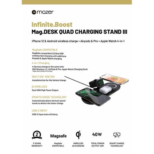 Đế Sạc Không Dây Mazer infinite Boost Mag DESK Quad 4-in-1 - hàng chính hãng