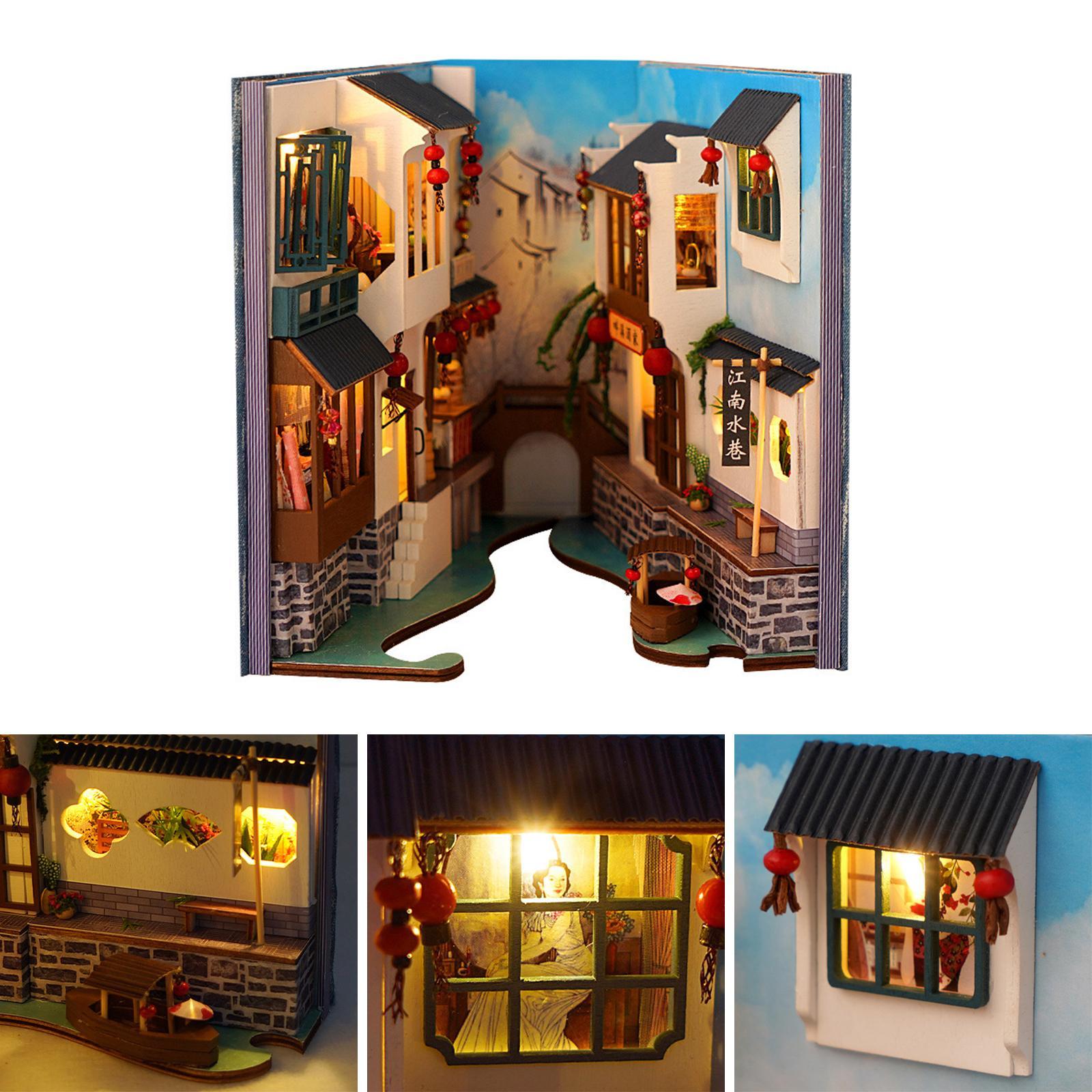 DIY Miniature Dollhouse Kit Book  Shelf Jiangnan Water Village for Kids Adults