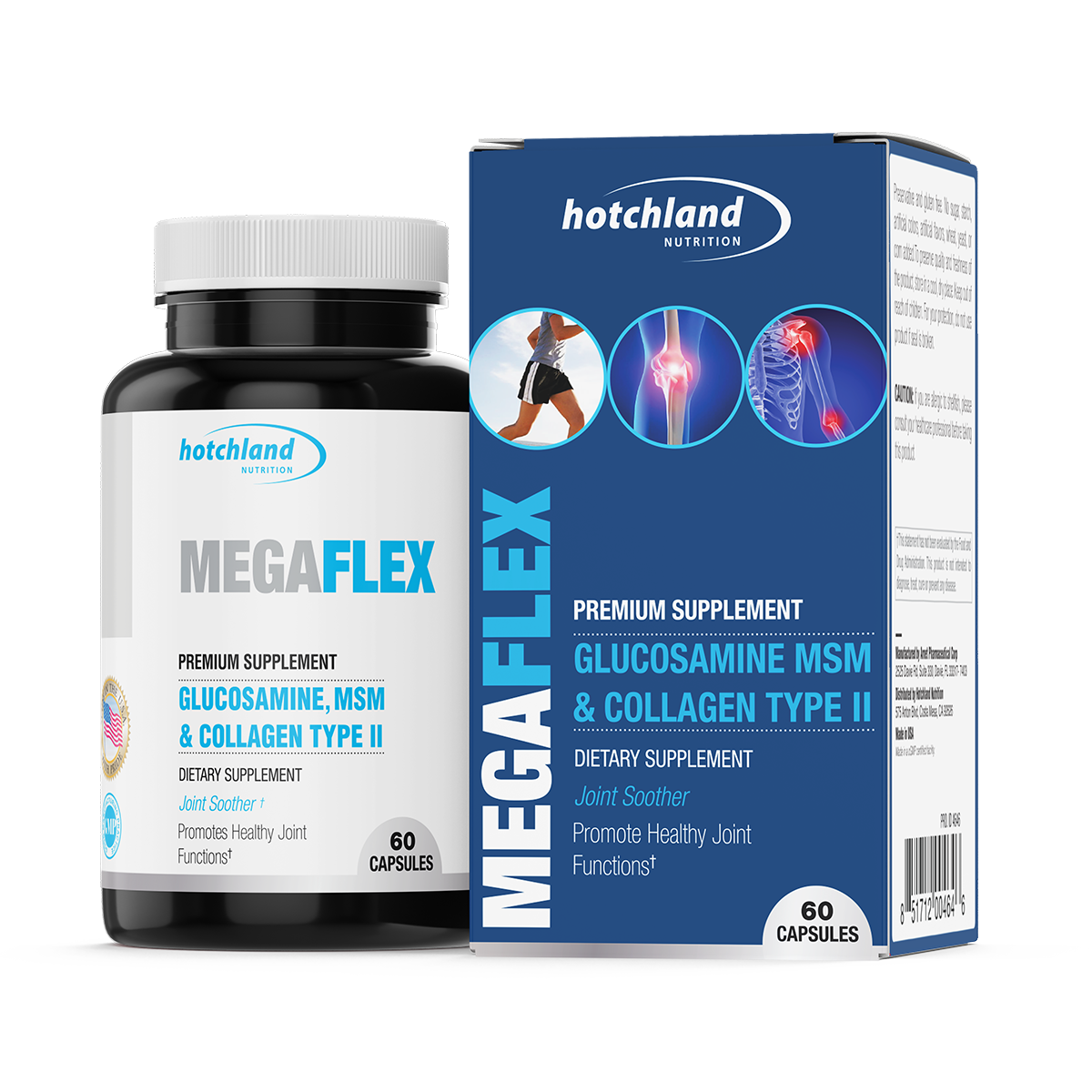 Viên uống xương khớp Glucosamine hỗ trợ tái tạo sụn khớp, giảm sưng đau khớp Mega Flex - Hàng chính hãng Hotchland Nutrition Việt Nam [Hộp 60 viên] - HL4646