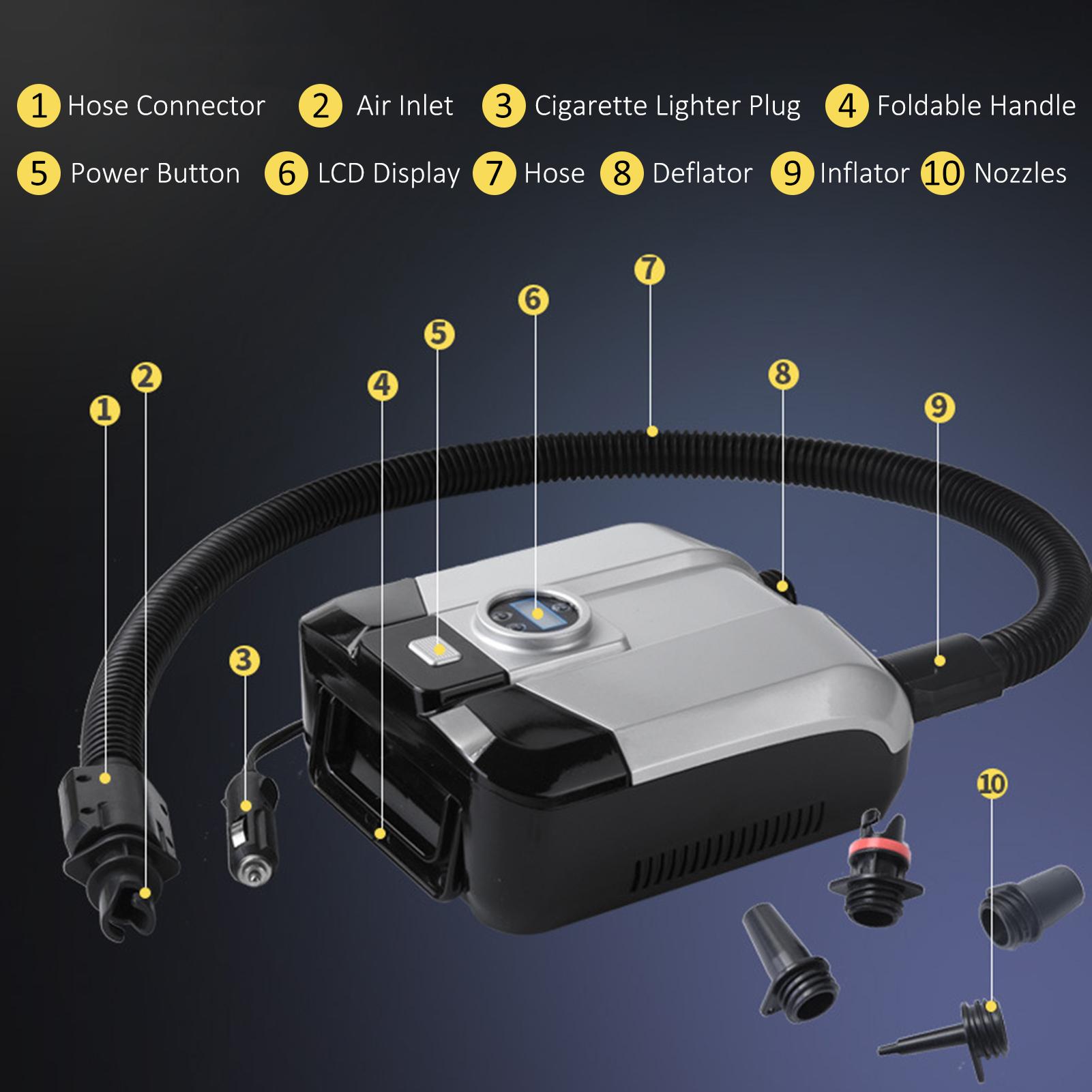 Electric SUP Air Pump 12 Volt Quick Air Inflator Deflator with Digital Display for Inflatable SUP Stand Up Paddle Board