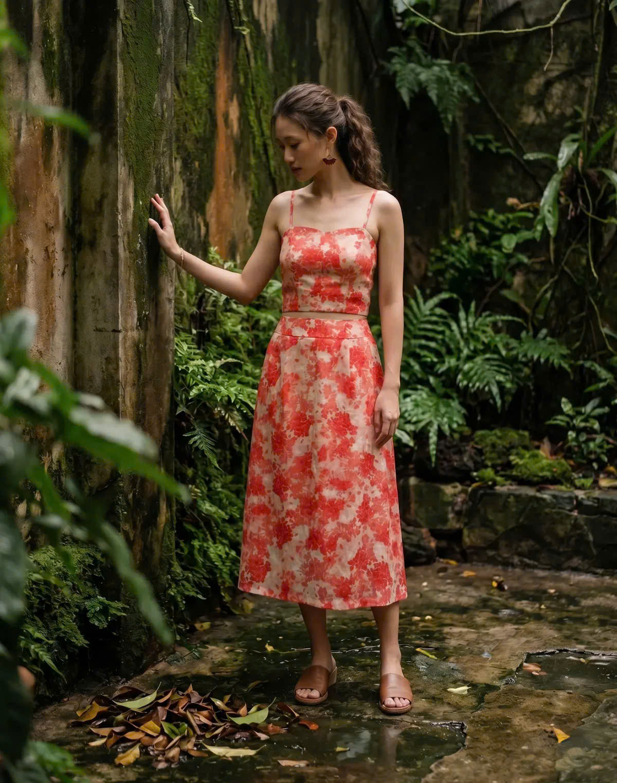 Áo Croptop Hai Dây Hoa Ramie Thanh Minh Top208 Thời trang Hity