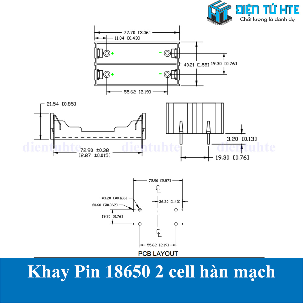 Hộp đế đựng Pin sạc 18650 2 khay hàn mạch