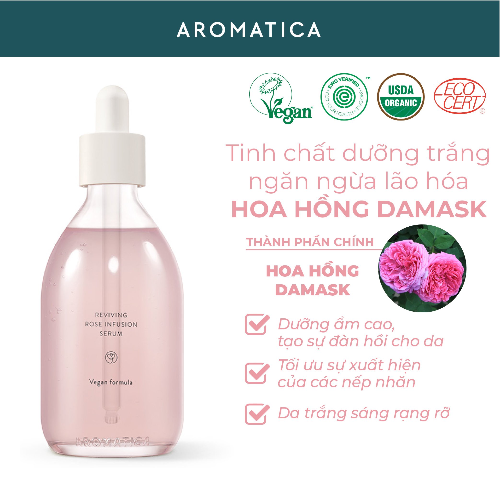 Tinh Chất Dưỡng Sáng Và Ngăn Ngừa Lão Hóa Aromatica Reviving Rose Infusion Serum 100ml