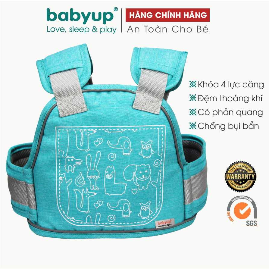 Đai đi xe máy cho bé Babyup, phản quang, thoáng khí sử dụng khóa 2 cấp bền chắc, chống bụi bẩn - Xanh