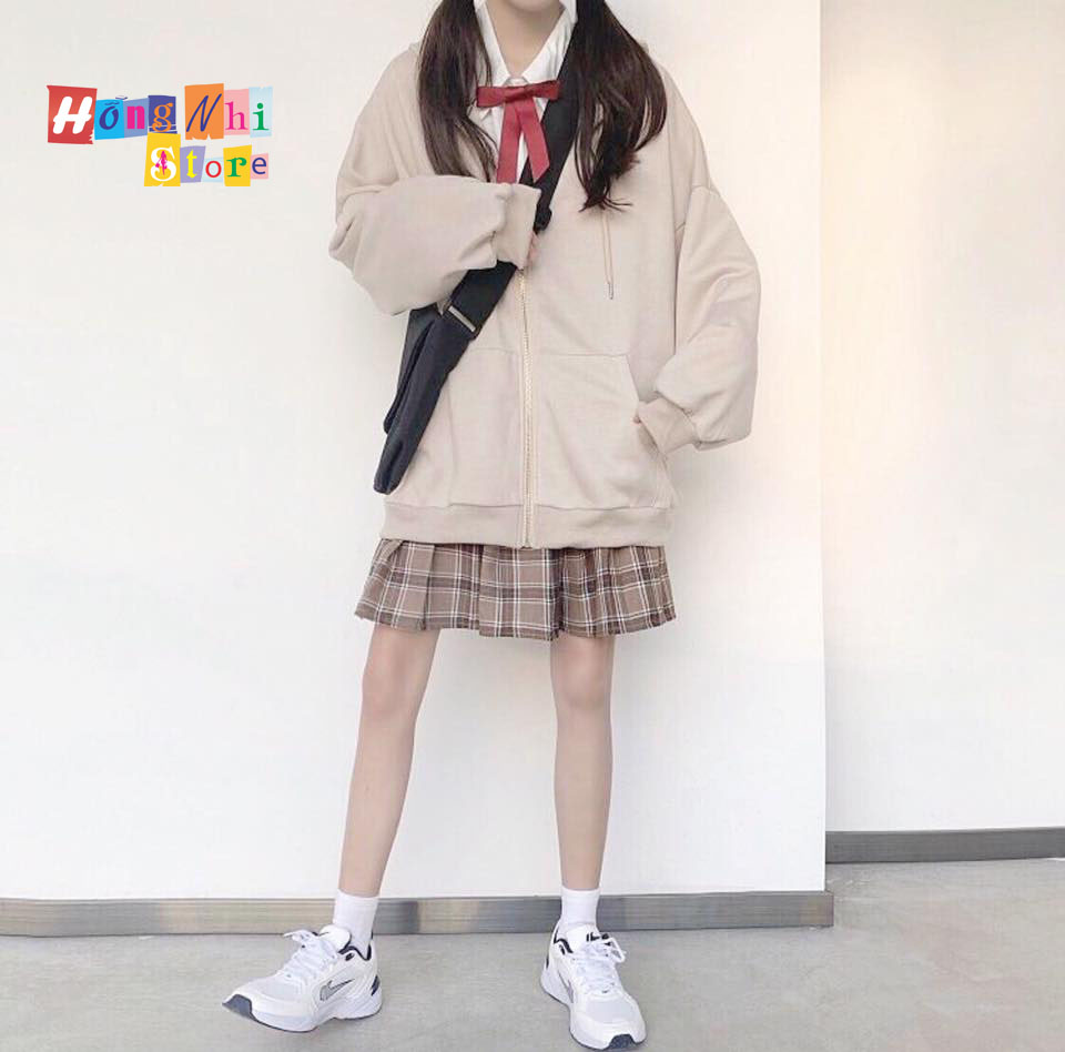 Áo Khoác Hoodie Zip Trơn Oversize Ulzzang Unisex Hoodie Dây Kéo Màu Kem Dáng Rộng - MM