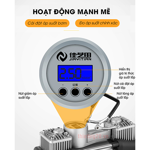 MÁY BƠM LỐP 2 XI-LANH TỐC ĐỘ CAO, TÍCH HỢP ĐÈN PIN, ĐỒNG HỒ ĐIỆN TỬ, KÈM BỘ VALI CỨU HỘ LỐP KHẨN CẤP