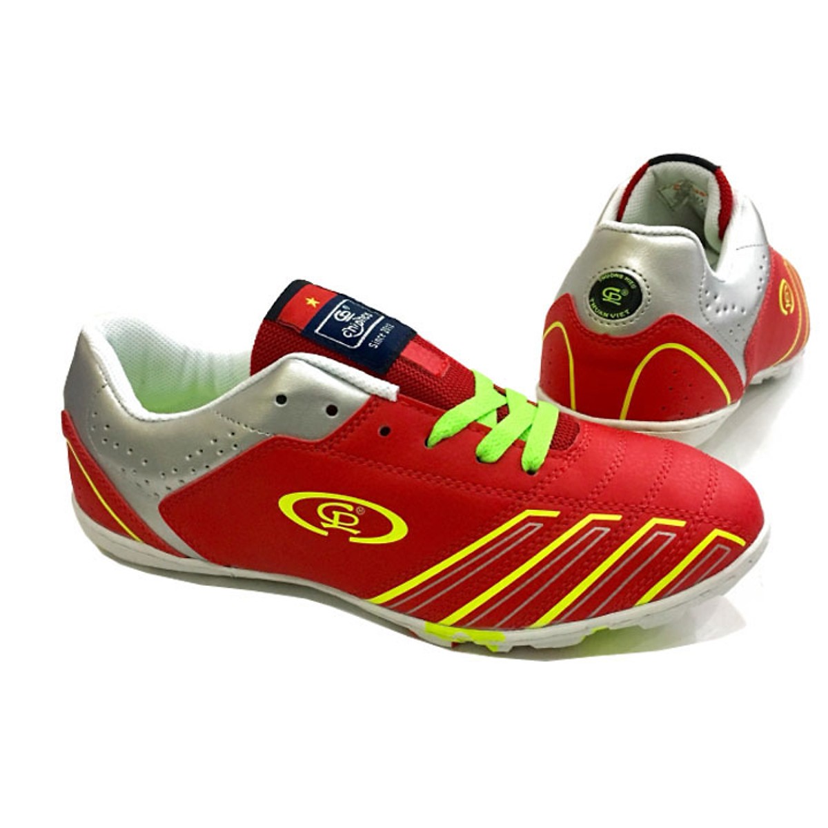 Giày Đá Bóng Futsal Chí Phèo CP064 Màu Đỏ Sọc Vàng