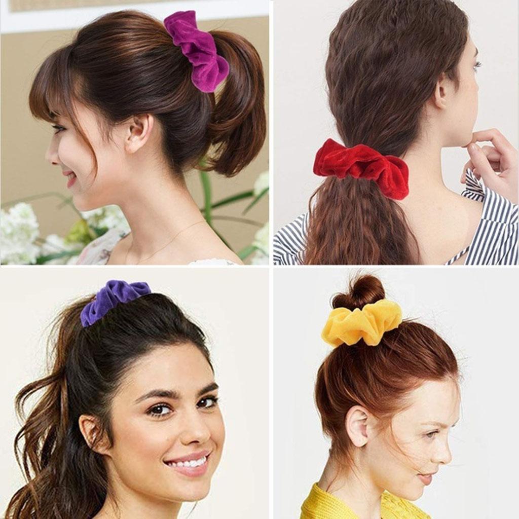 50 Cái Lông Nhung Scrunchies Thun Tóc Mềm Bobble Dây Buộc Tóc