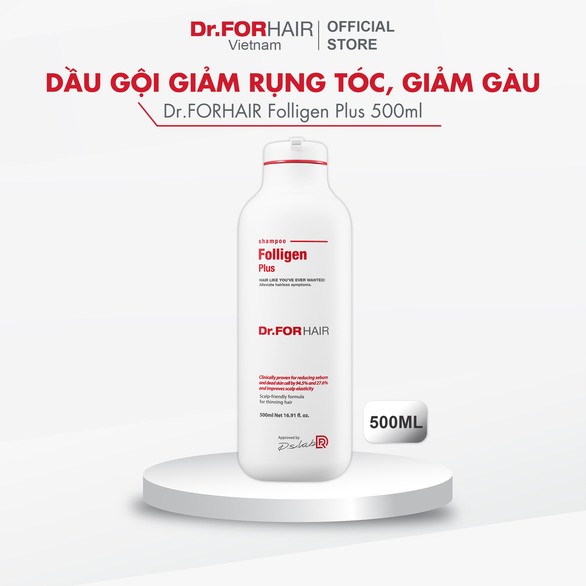 Combo Dầu Gội Đầu Giảm Rụng Tóc Folligen Plus Shampoo 500ml Và Muối Tẩy Tế Bào Chết Da Đầu Sea Salt Scaler 300g