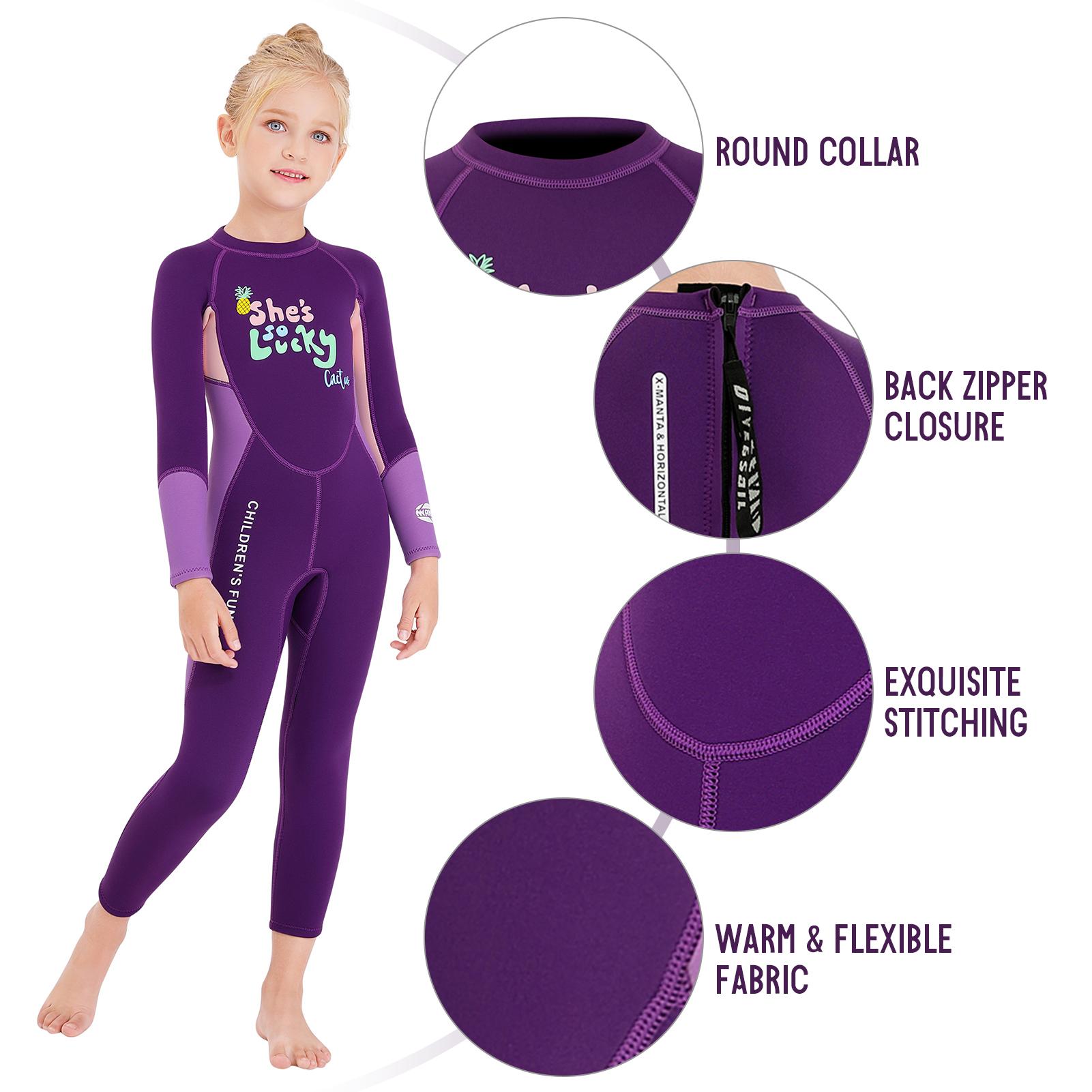 Bộ đồ bơi lặn một mảnh dài tay có dây kéo an toàn cho bé gái