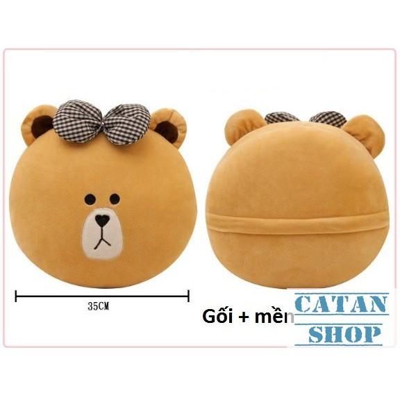 Gối mền Brown xinh xắn 3 in1, nỉ nhung cực mịn, bộ chăn gối văn phòng GD79-GMGau