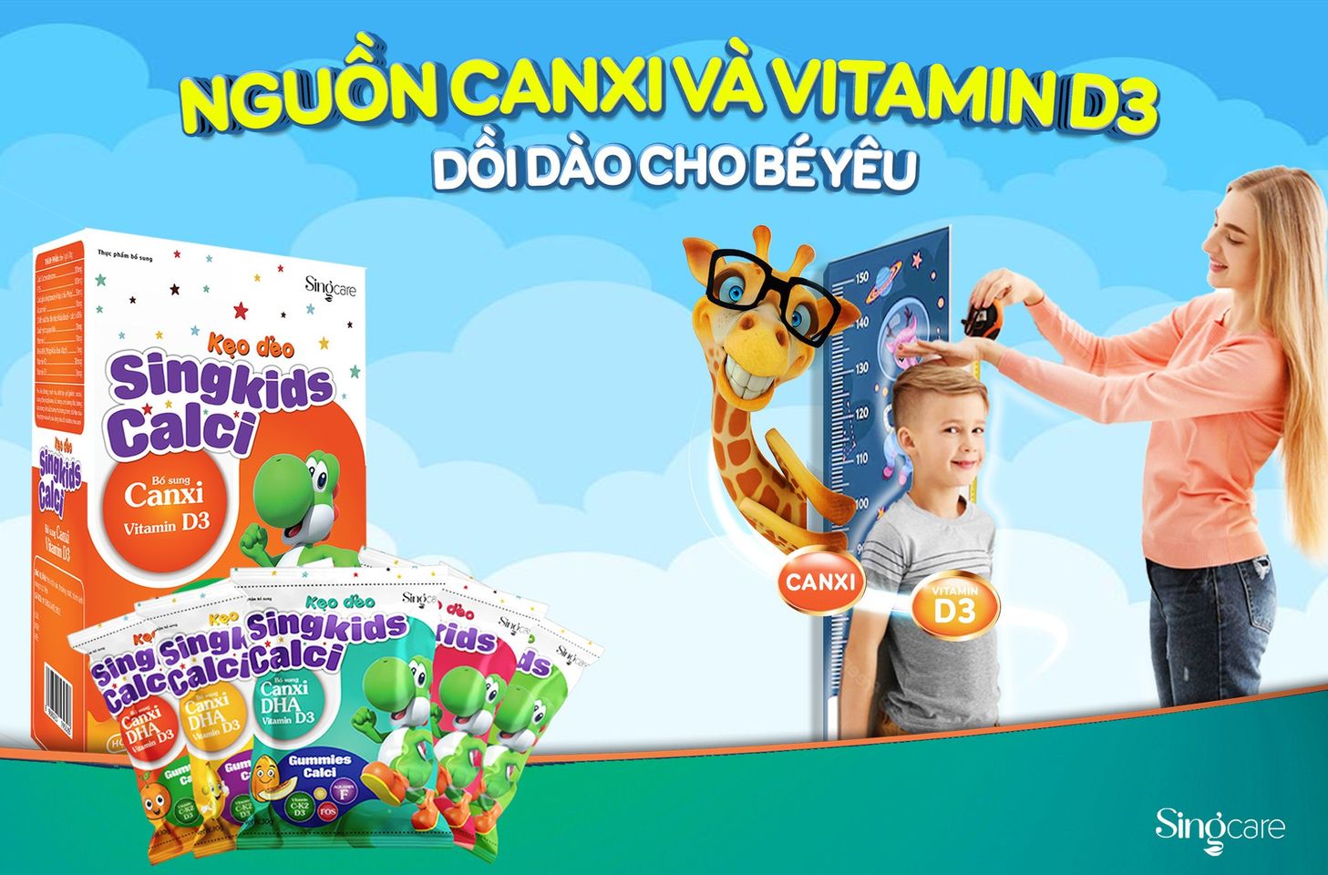 Kẹo dẻo SingKids Calci - Bổ sung Canxi và vitamin D3 (20 gói *30g)