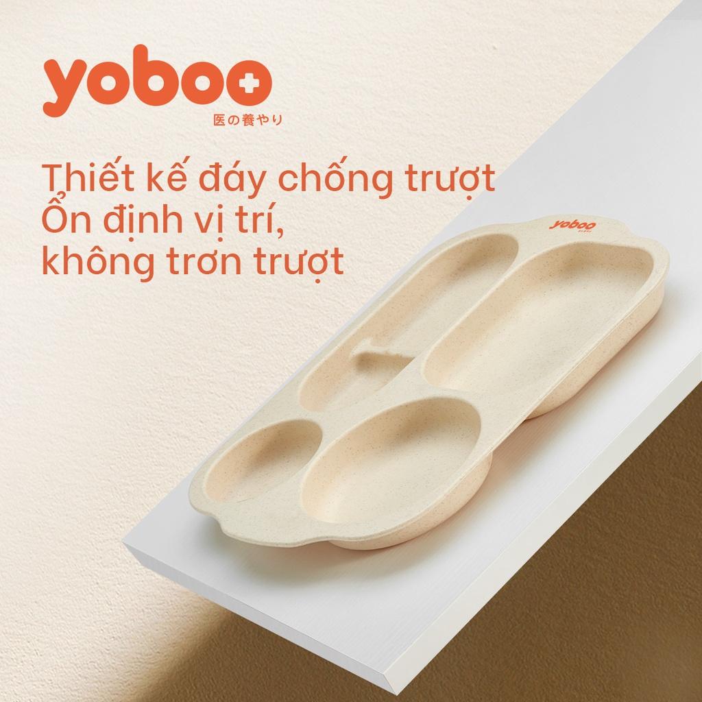 Khay tập ăn dặm cho bé Yoboo YB-0031 kèm thìa, muỗng, đũa, chất liệu lúa mạch dùng được cho lò vi sóng - Hàng chính hãng