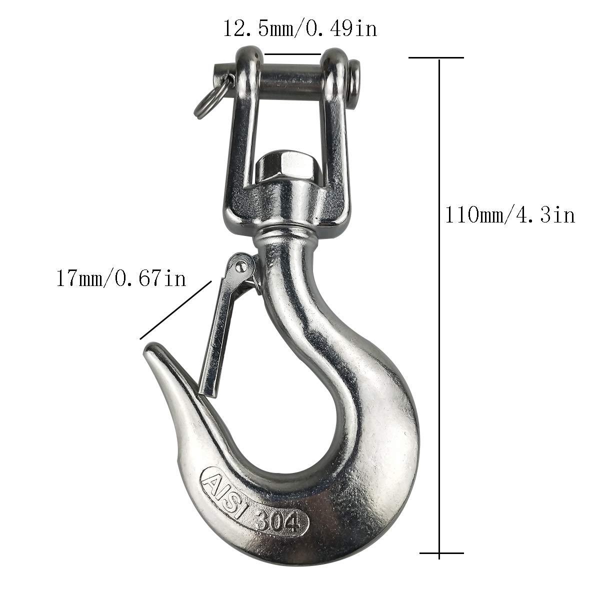 Móc tời xoay 360° có cùm để nâng/kéo/dỡ hàng hóa, thép không gỉ 304 có chốt, SWL:350KG