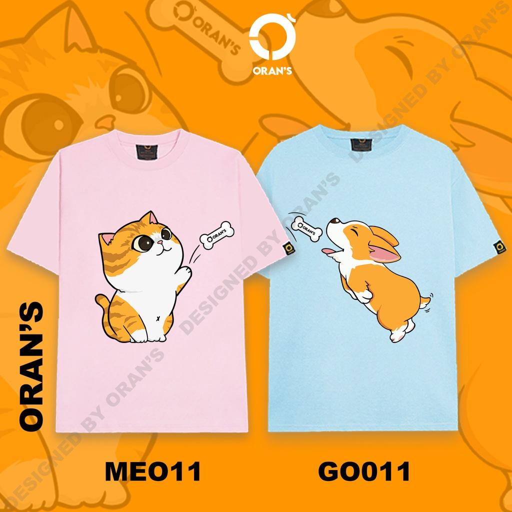 Áo thun tay lỡ ORAN'S Couple Tee chó mèo đớp cá 11 áo đôi nam nữ Oversize chất COTTON 4C FULLBOX - Husky