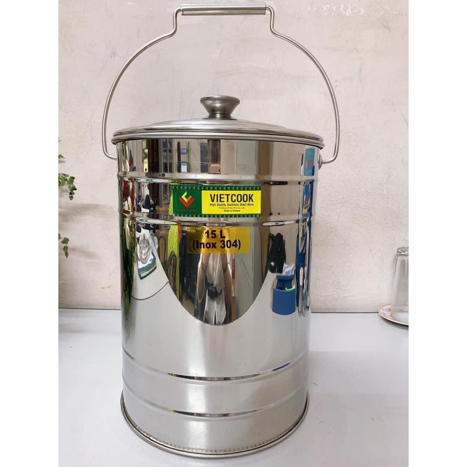 (Vietcook) Bình đựng nước sữa, nước, thực phẩm inox 304 10 lít,15 lít, 20lít ko vòi ,Xô inox có nắp đậy