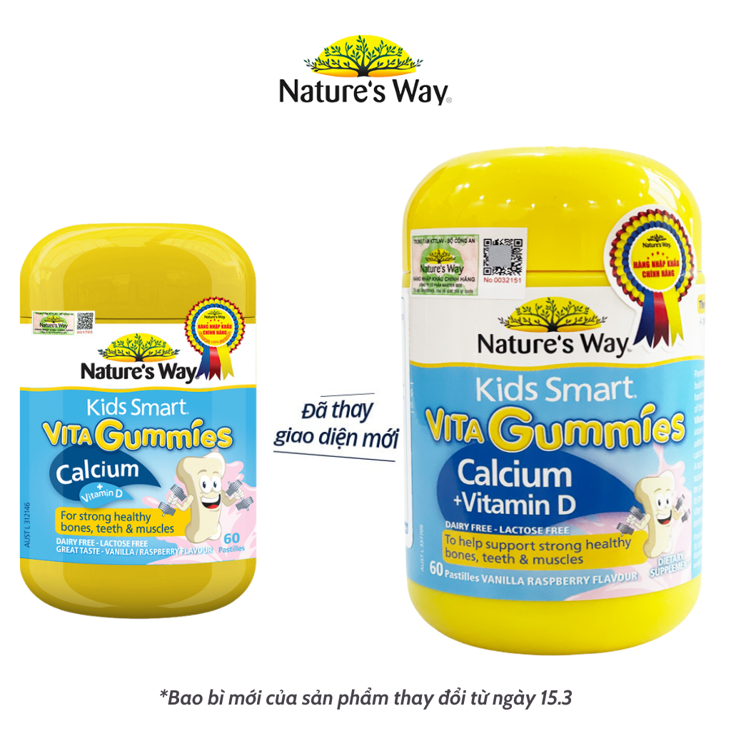 Kẹo Dẻo Canxi Cho Bé Nature’s Way Kids Smart Vita Gummies Calcium + Vitamin D 60 Viên