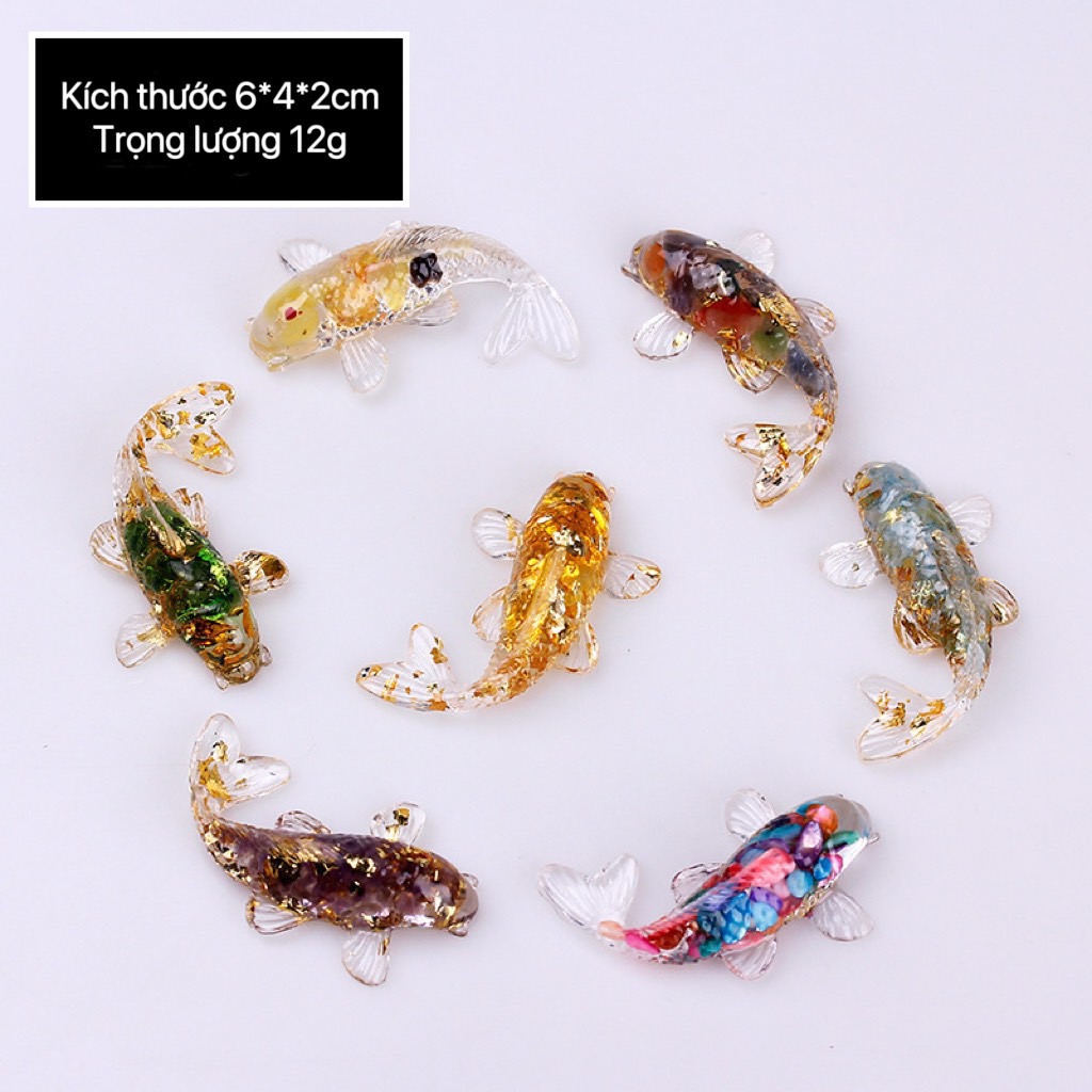 Set 5 con cá Koi phong thuỷ chất liệu vụn đá thạch anh đúc nhựa cứng cao cấp