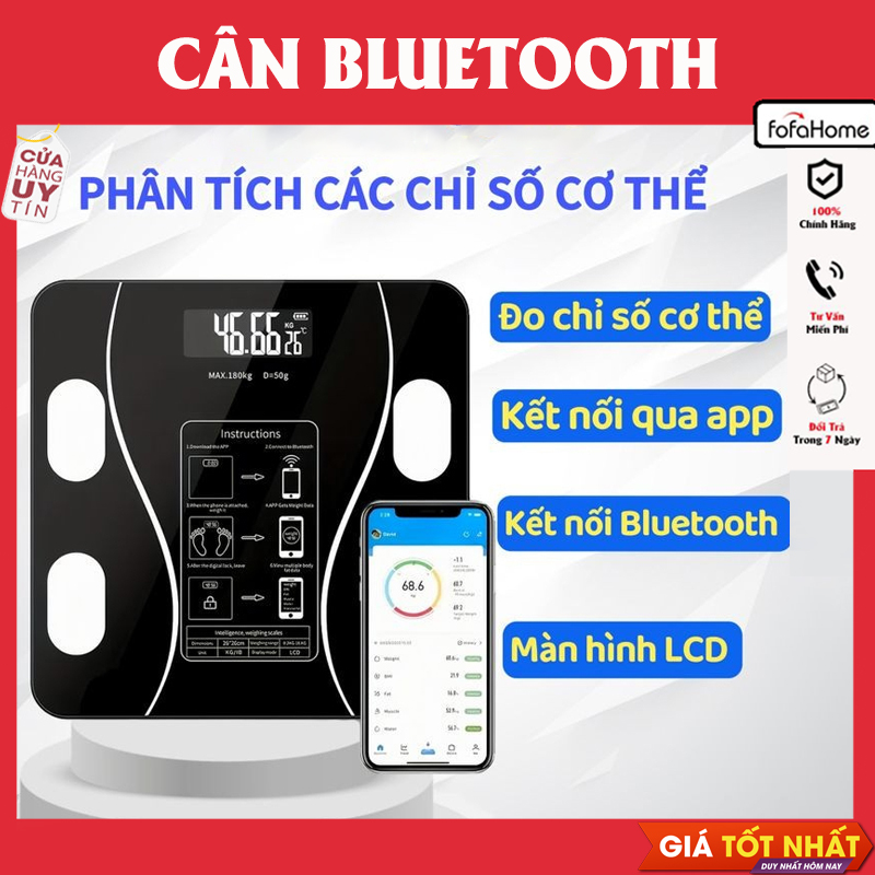 Cân Sức Khoẻ - Điện Tử Kết Nối Bluetooth Thông Minh Đo Lượng Mỡ Cơ Thể - Tải Trọng 180kg Giao Màu Ngẫu Nhiên
