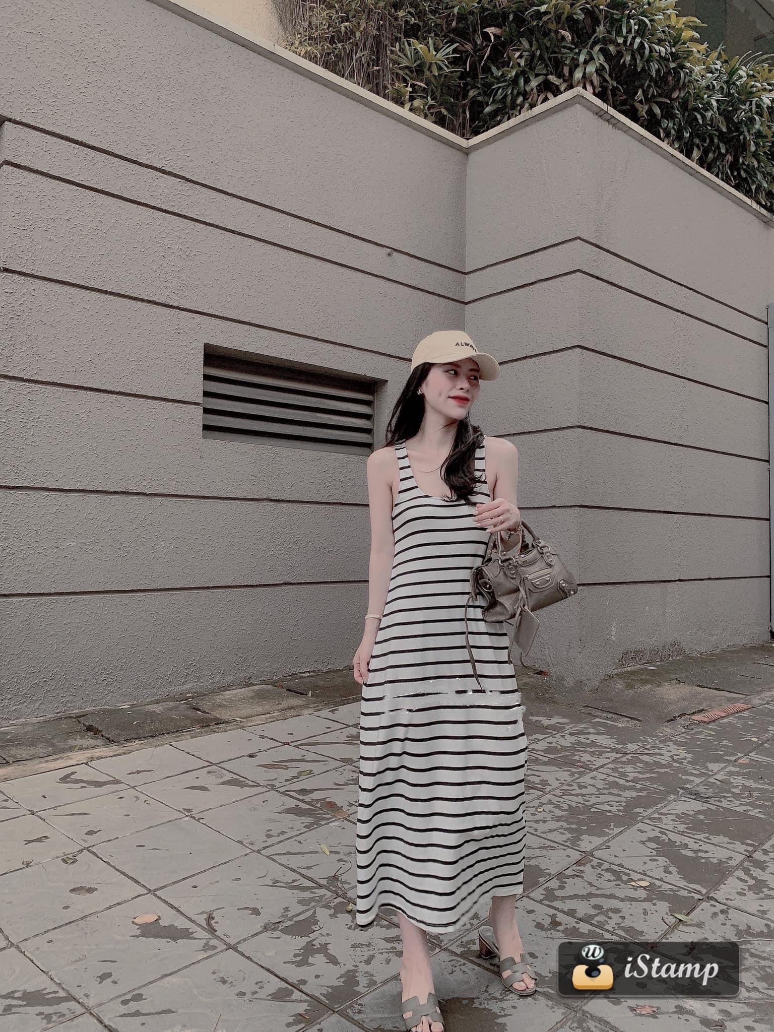 Đầm suông nữ thiết kế ba lỗ cổ tròn dáng xoè nhẹ vintage trẻ trung, Váy maxi nữ sát nách dáng dài đi biển