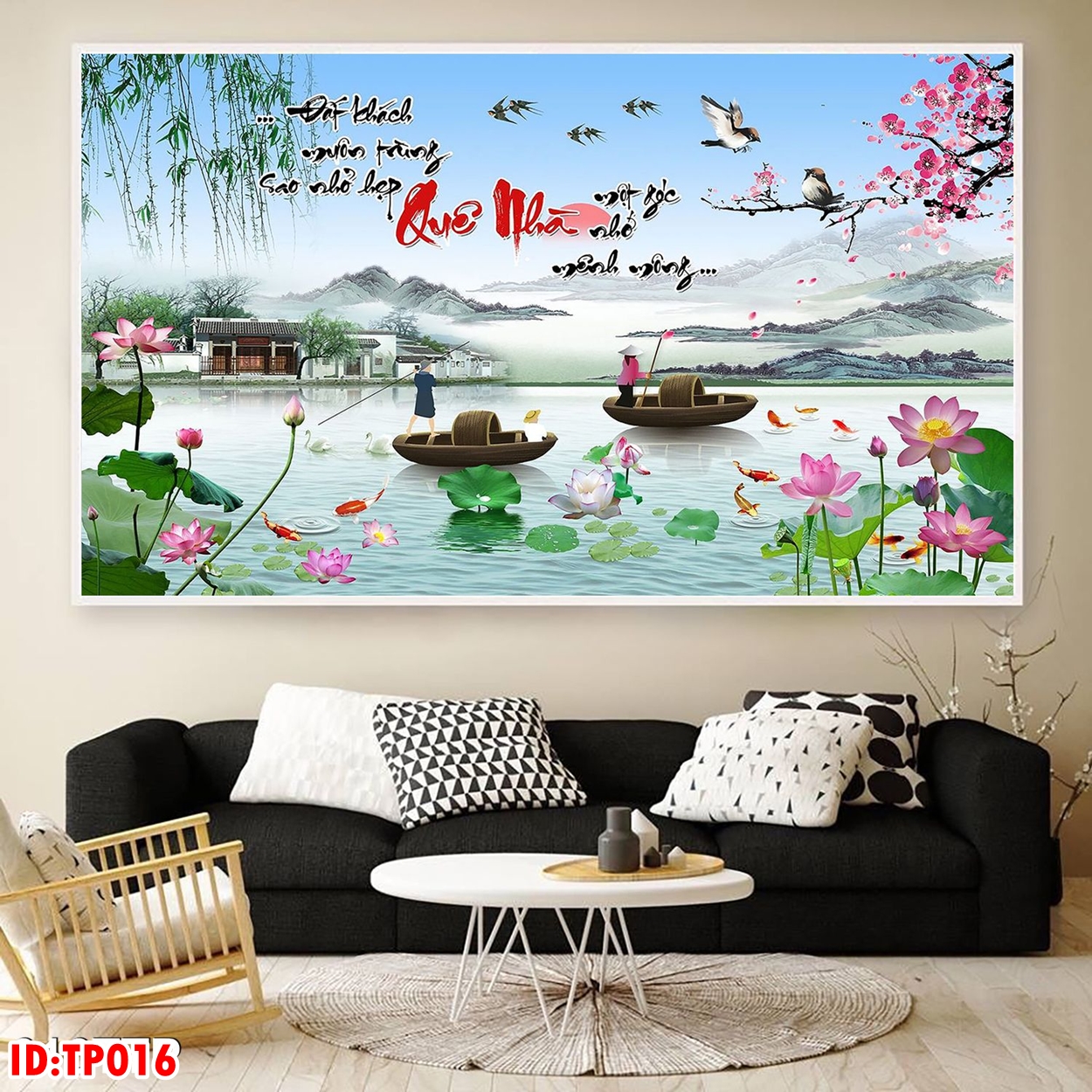 Tranh thư pháp QUÊ NHÀ trang trí phòng khách treo tường TẶNG KÈM ĐINH TREO TP010