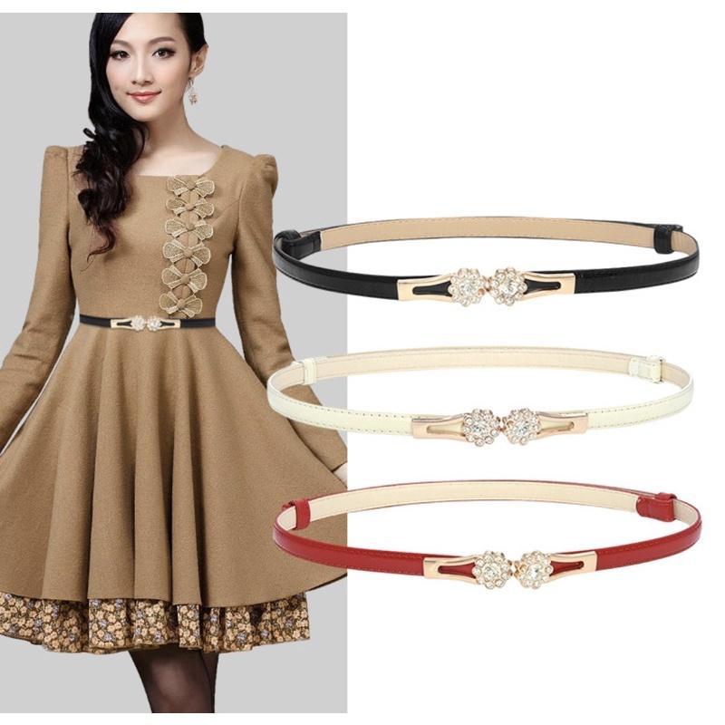 Johnifashion Thắt lưng da nữ bản nhỏ khoá hoa thời trang- phong cách Hàn Quốc, dây lưng nữ khoá hoa đính đá