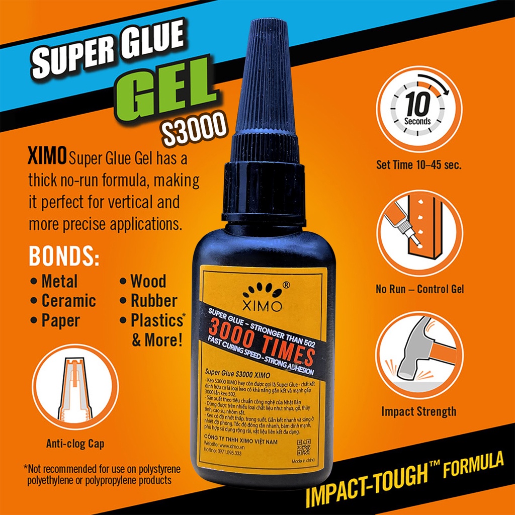 Hình ảnh Keo dán đa năng Super Glue Ximo S3000 dán vật liệu gỗ, sắt, gốm, sành, sứ, sắt, inbox an toàn da tay