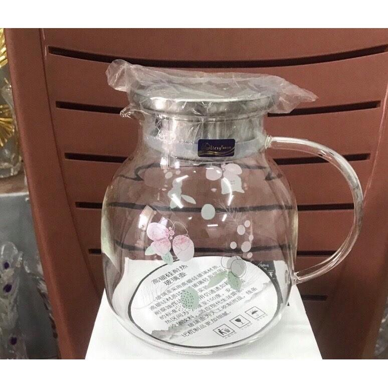 Bình đựng nước thủy tinh tròn thấp chịu nhiệt lên tới 400 độ C - 1400ml