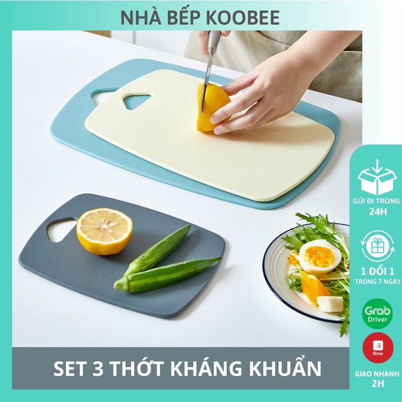 Bộ 3 cái thớt nhựa kháng khuẩn cao cấp - Bộ thớt nhựa chế biến ăn dặm cho bé không mùi an toàn 100% KooBee (NB39)