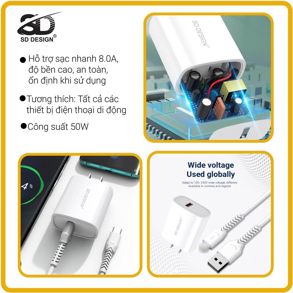 Bộ Sạc Nhanh C18 50W hãng SD DESIGN hỗ trợ sạc nhanh an toàn cho các dòng điện thoại bảo hành 1 đổi 1