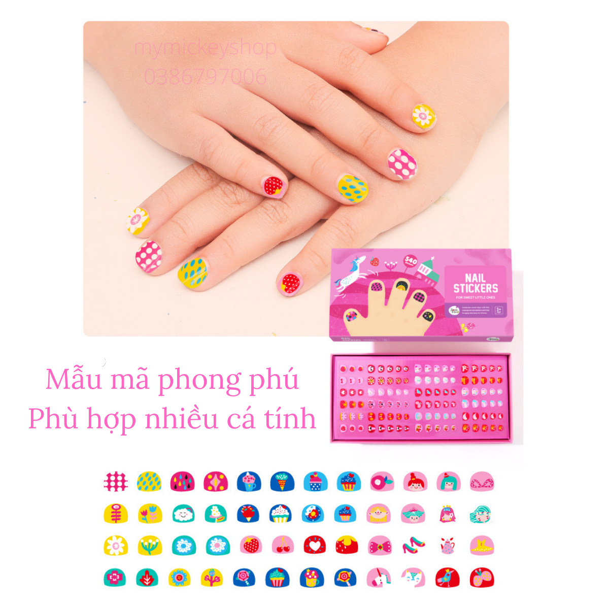 Nail Sticker - Miếng Dán Móng Tay bộ 540 miếng hàng đẹp dành cho bé từ 3 tuổi - For little sweet girl