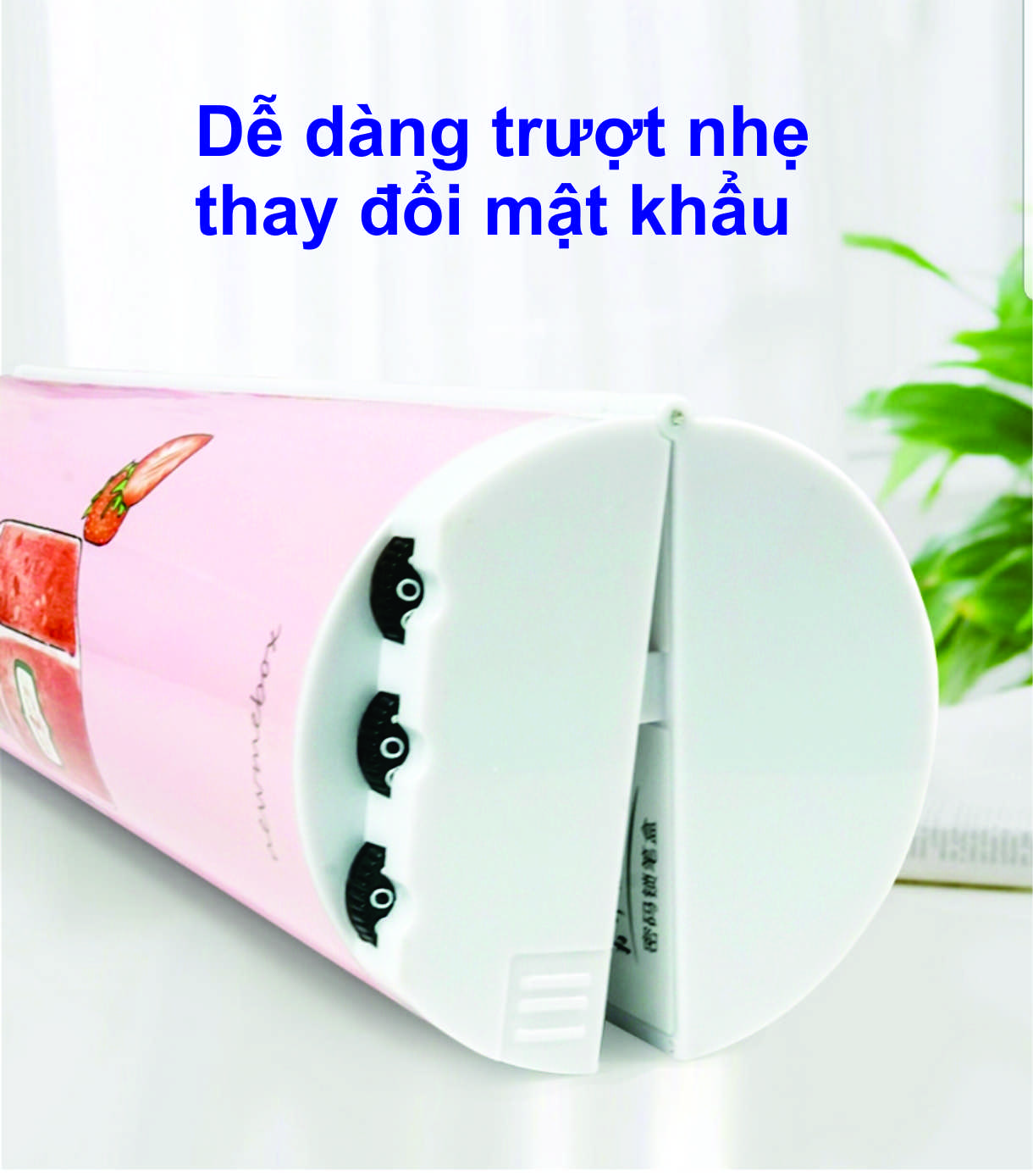 Hộp bút hiện đại thông minh có mật khẩu xoay số in hình Dâu Tây