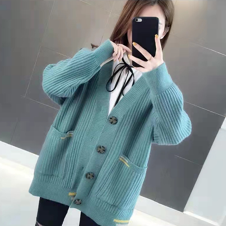 Áo khoác cardigan len nữ tay phồng trẻ trung phong cách Hàn, thời trang thu đông 2021