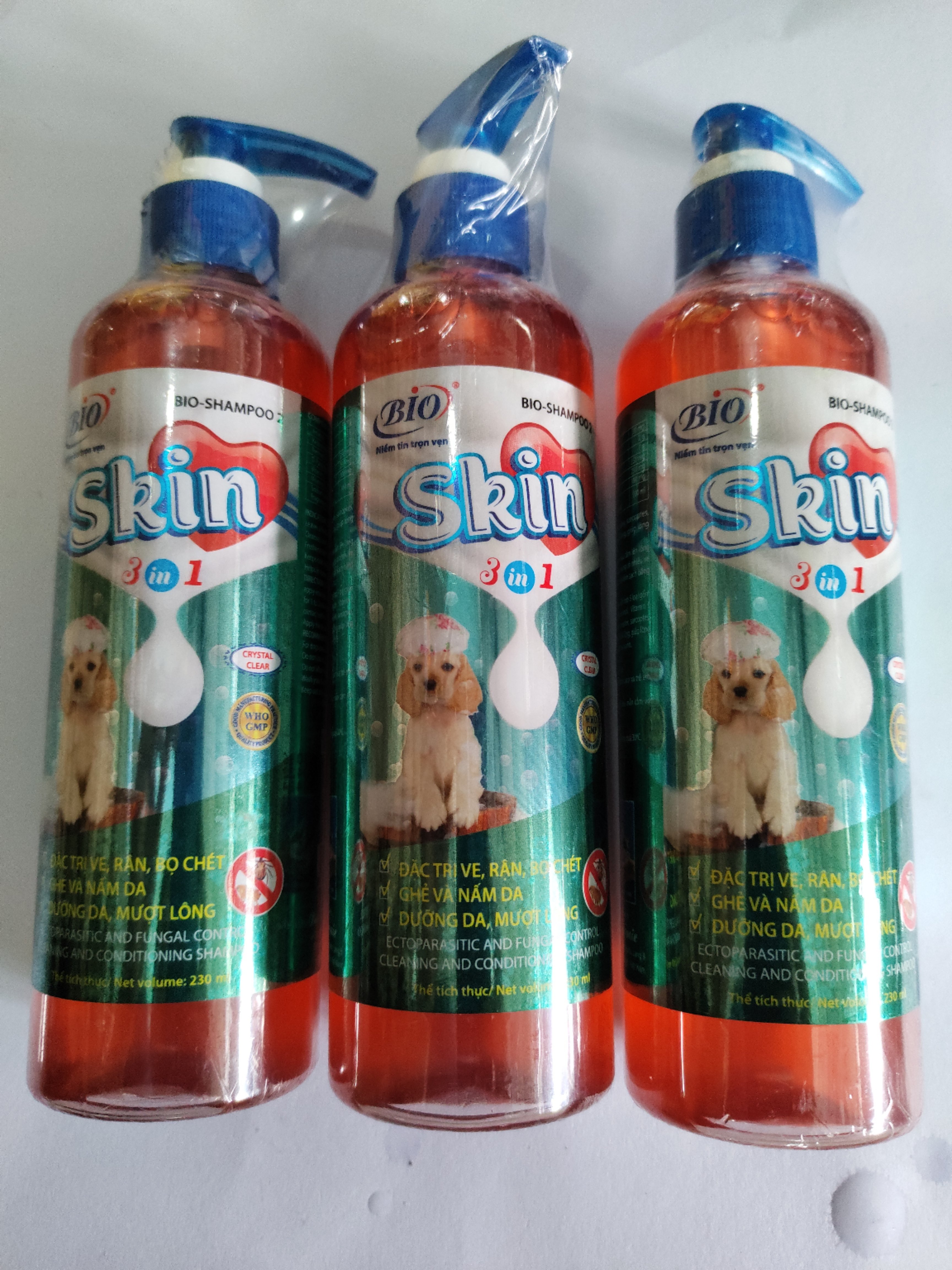 BIO SKIN 230ml Dầu tắm đặc trị ve, rận, bọ chét, ghẻ, nấm da DÀNH CHO CÚN