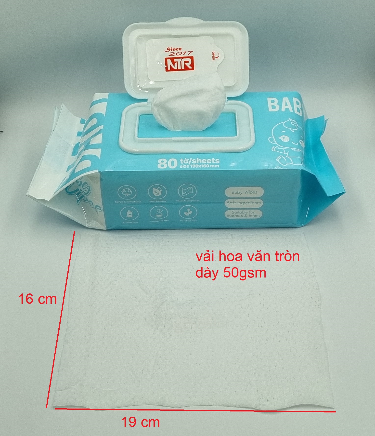 Thùng 4 gói Khăn ướt không mùi Koobeme, khăn to dày, đủ 80 tờ, 700gram, thấm nước đều vừa phải