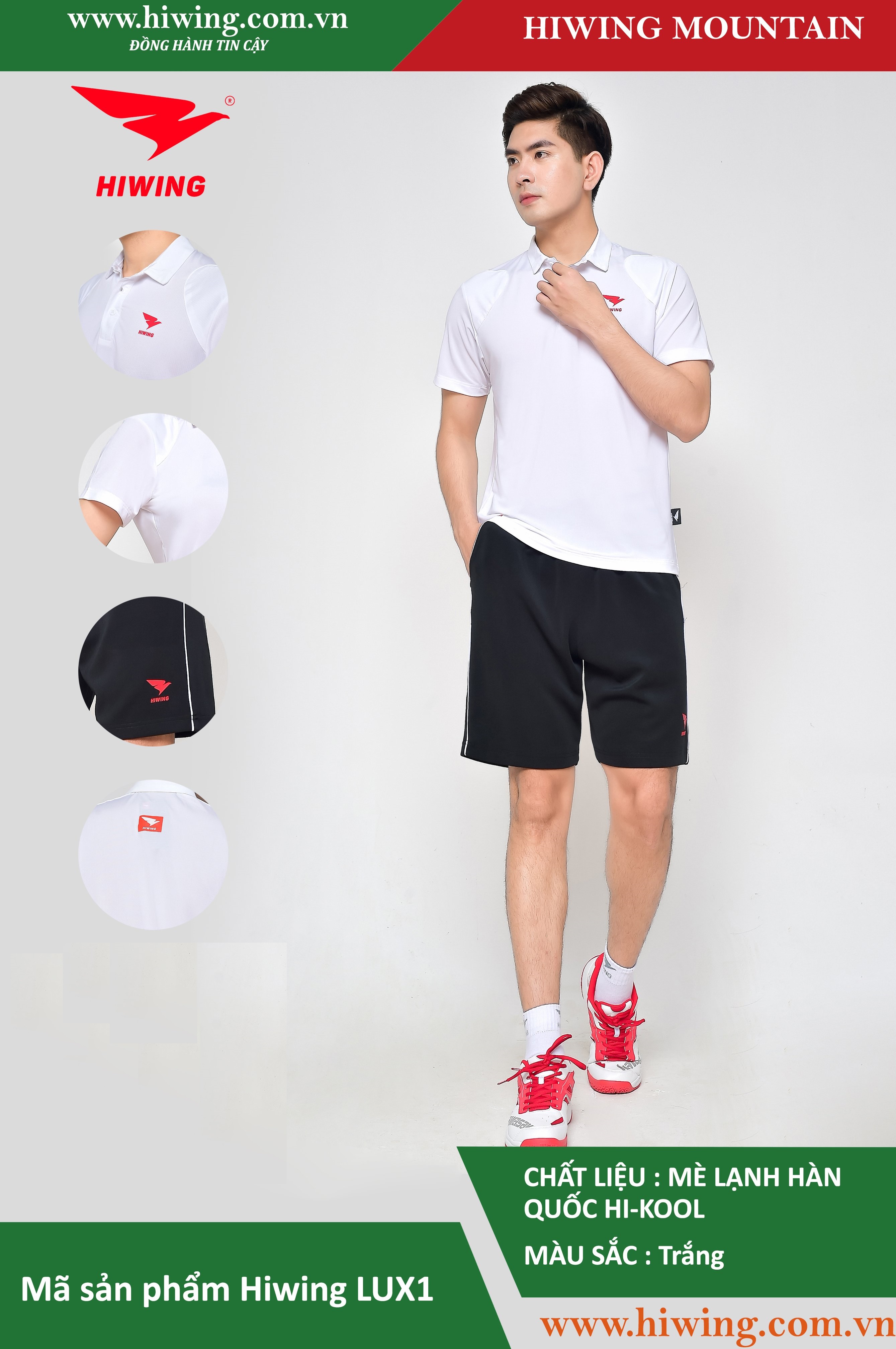 Áo tennis, áo cầu lông Hiwing Mountain Lux 1 màu trắng