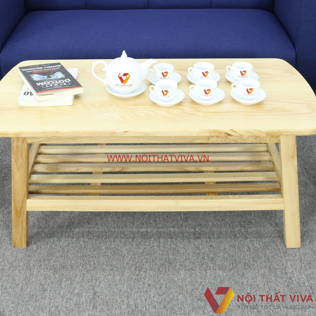 Bộ Bàn Ghế Sofa Nệm Bọc Nỉ Màu Xanh Dương 4 Món Gọn Đẹp Giá Rẻ