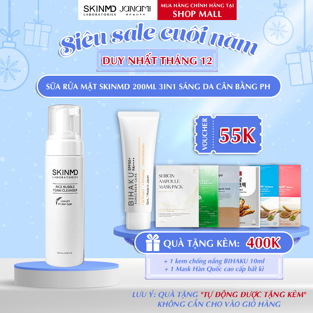 Sữa rửa mặt làm trắng da skinmd foam cleanser giảm sạm nám,làm sạch toàn diện và tẩy tế bào chết dịu nhẹ, cân bằng pH tự nhiên phù hợp với mọi loại da 200ml