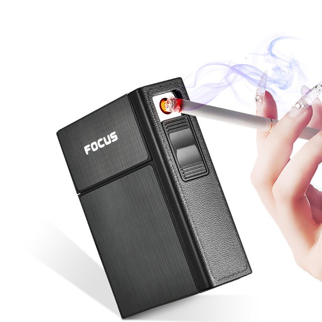 Vỏ Hột Quẹt Bật Lửa Sạc Điện USB Kiêm Hộp Đựng 20 Điếu Focus YH035A Nhỏ Gọn Đẹp Độc Lạ