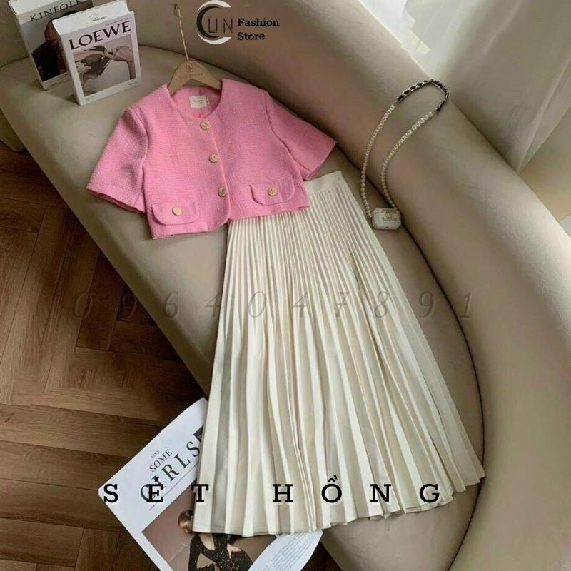 Sét áo croptop nút bọc + Chân váy dài dập ly đi chơi siêu sang trọng CSB103 Thời Trang