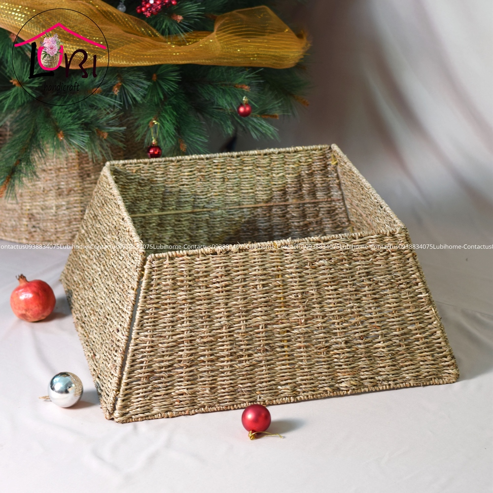 Lubihandicraft - Phụ kiện Hàng rào/ Đế trang trí cây thông Noel hình vuông đan cói - mộc mạc, sang trọng