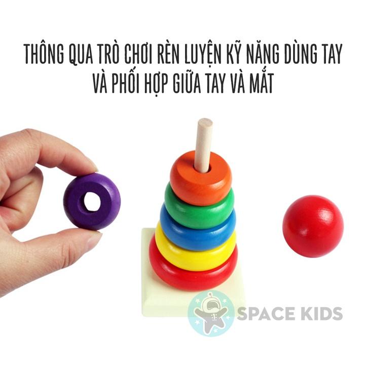 Đồ chơi gỗ cho bé Xếp Tháp gỗ thả khối cầu vồng nhiều màu cho bé