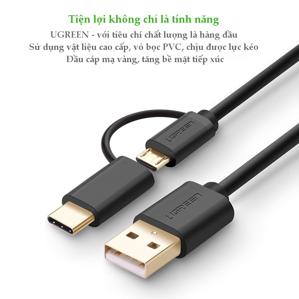 Dây USB đa năng 2 trong 1 đầu ra Micro-USB và USB Type C UGREEN US142 - Hãng chính hãng