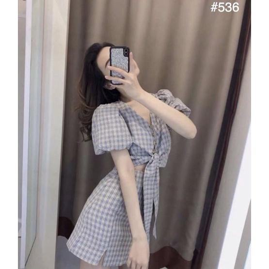 Set Bộ Đầm Caro Cột Nơ Siêu Xinh BY8373