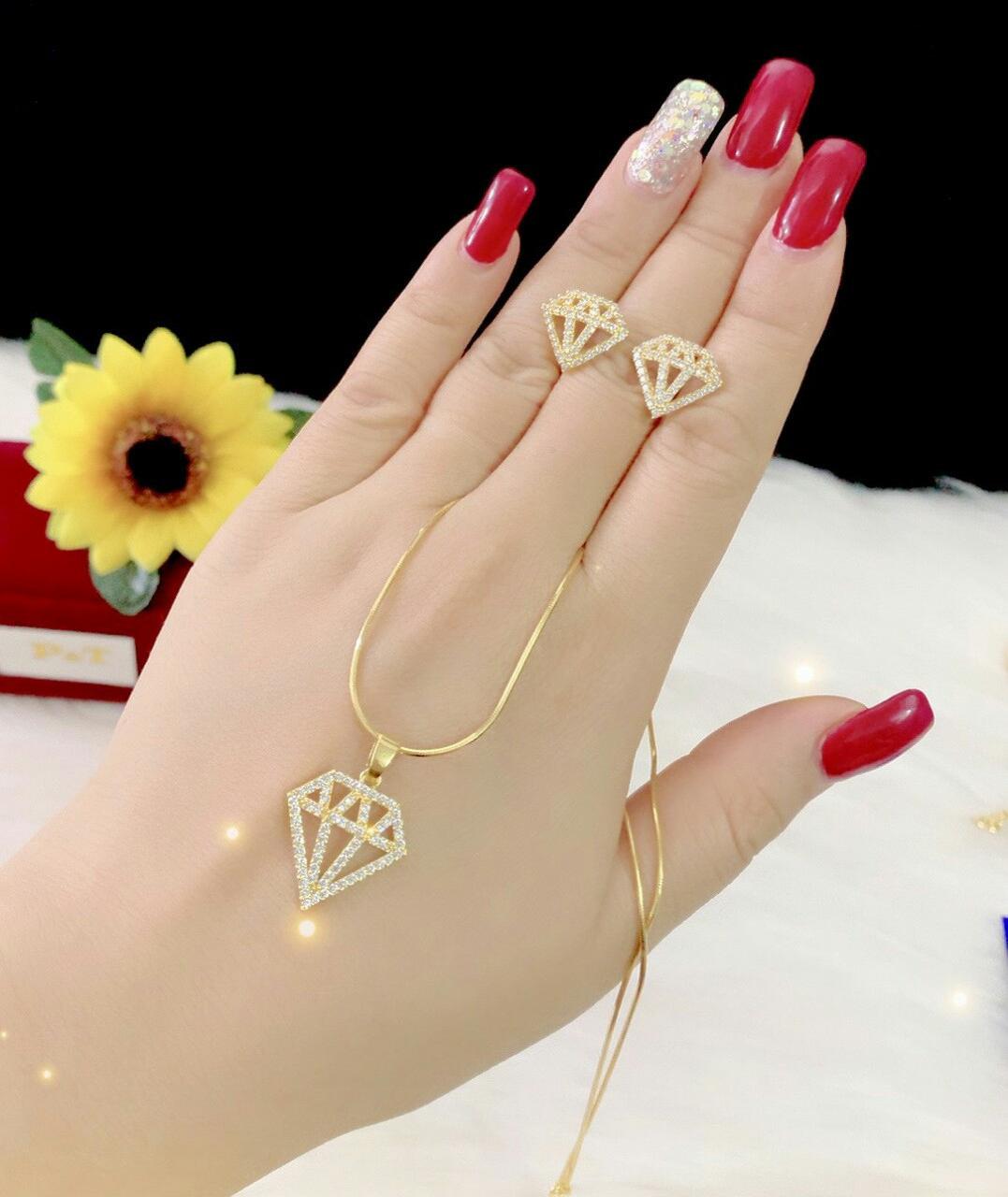 combo dây chuyền bông tai nữ mạ vàng 18k