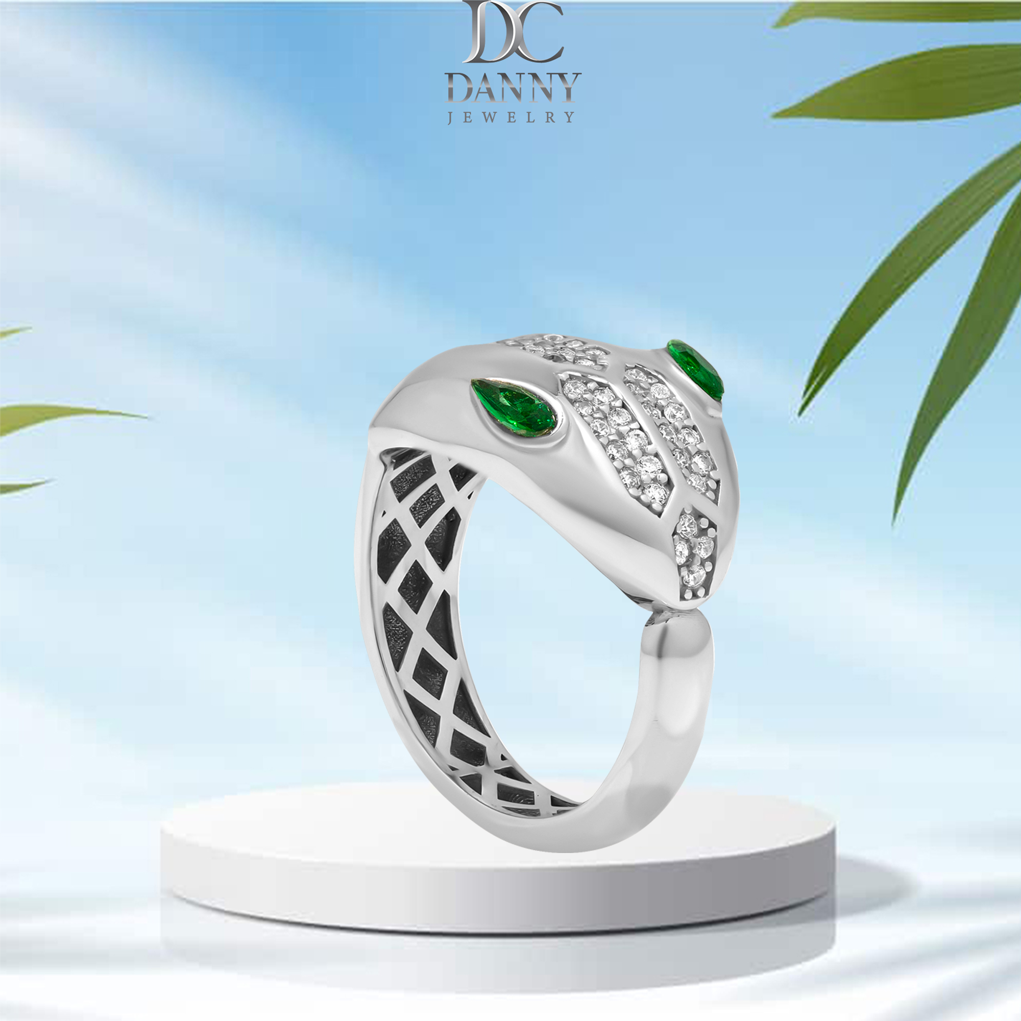 Nhẫn Danny Jewelry Bạc Thổ Nhĩ Kỳ Xi Rhodium Đính Đá CZ &amp; Đá Zircon Biểu Tượng Rắn N0006TNK (Free Size)