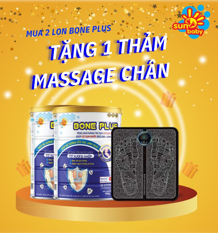 [Tặng 2 thảm massage chân] Combo 2 lon Bone Plus tái tạo cơ sụn khớp 900g Sunbaby