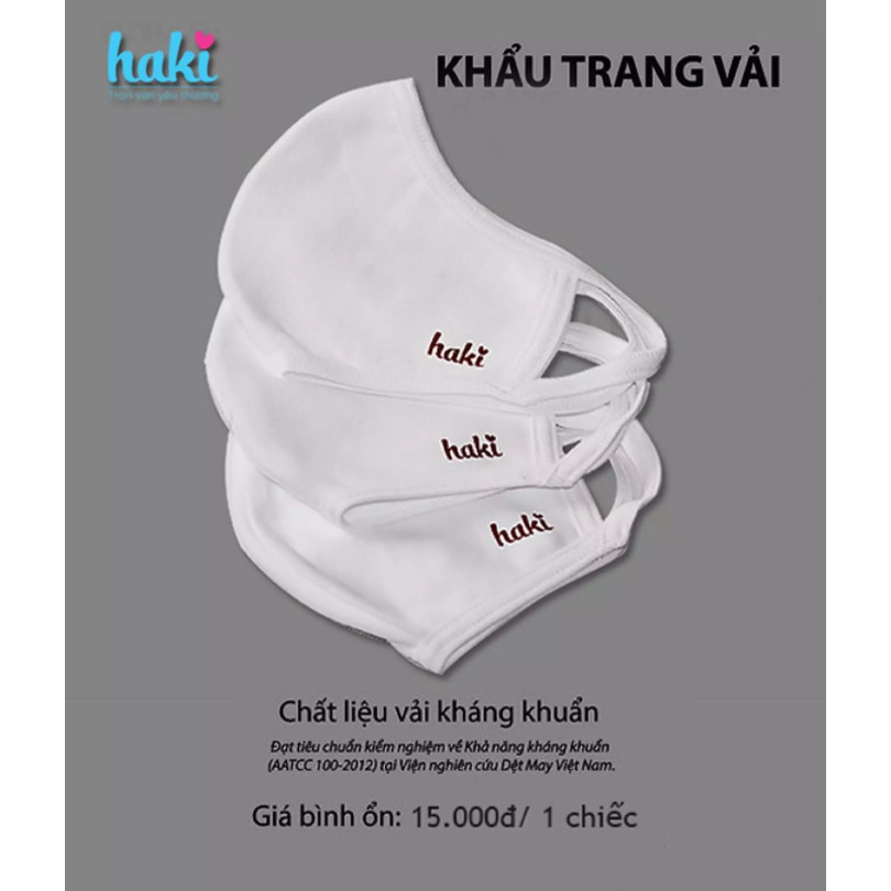 Khẩu trang vải kháng khuẩn 2 lớp, diệt vi khuẩn, thân thiện môi trường cho người lớn HAKI KT002